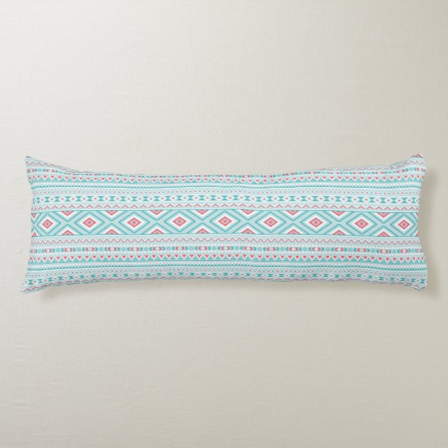 Teal and Pink Aztec Tribal Pattern Body Pillow (Front)
