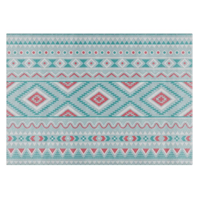 Teal and Pink Aztec Tribal Pattern Cutting Board (Front)