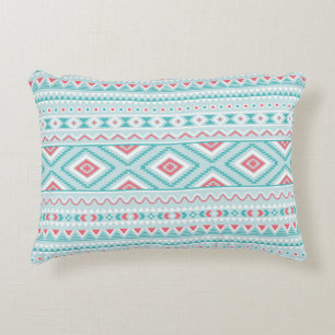 Teal and Pink Aztec Tribal Pattern Decorative Pillow