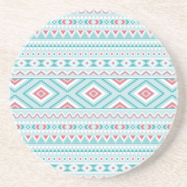Teal and Pink Aztec Tribal Pattern Drink Coaster (Front)