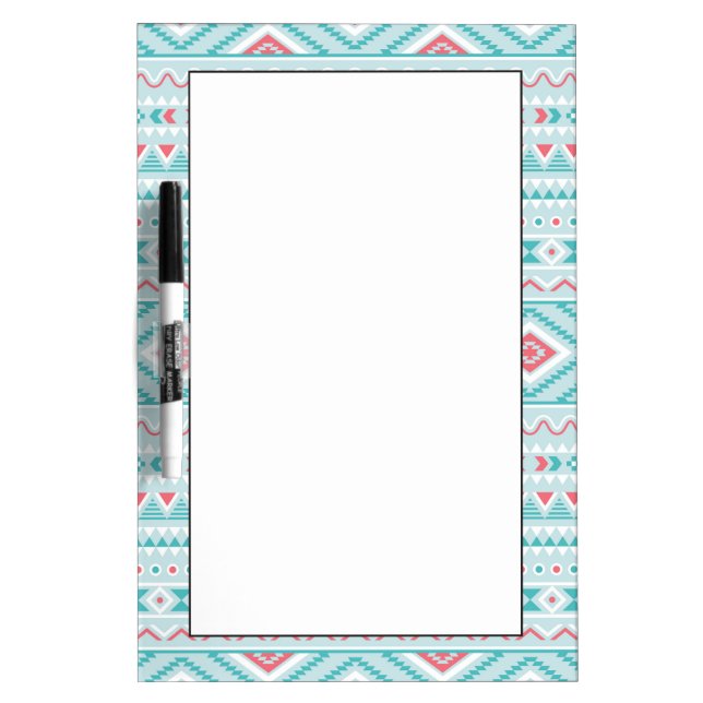 Teal and Pink Aztec Tribal Pattern Dry Erase Board (Front)
