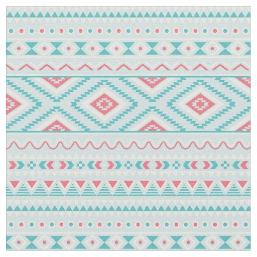 Teal and Pink Aztec Tribal Pattern Fabric