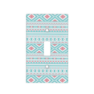 Teal and Pink Aztec Tribal Pattern Light Switch Cover