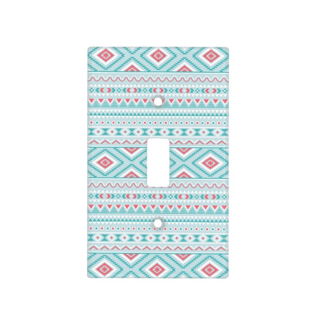 Teal and Pink Aztec Tribal Pattern Light Switch Cover (Front)