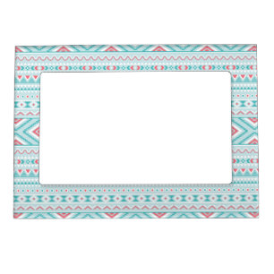 Teal and Pink Aztec Tribal Pattern Magnetic Frame