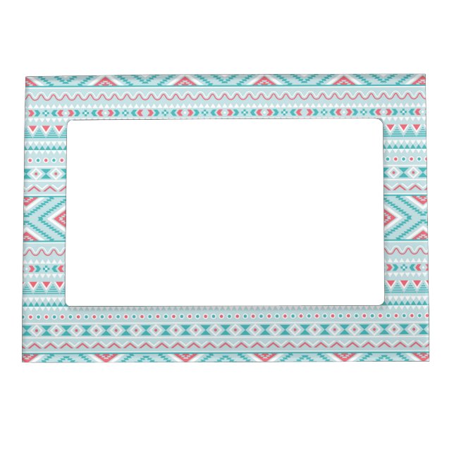 Teal and Pink Aztec Tribal Pattern Magnetic Frame (Front)