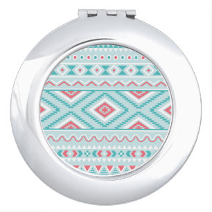 Teal and Pink Aztec Tribal Pattern Makeup Mirror