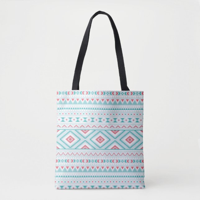 Teal and Pink Aztec Tribal Pattern Tote Bag (Front)
