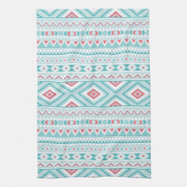 Teal and Pink Aztec Tribal Pattern Towel (Vertical)