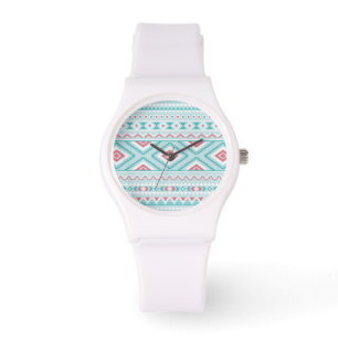 Teal and Pink Aztec Tribal Pattern Watch