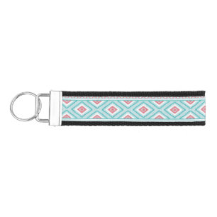 Teal and Pink Aztec Tribal Pattern Wrist Keychain