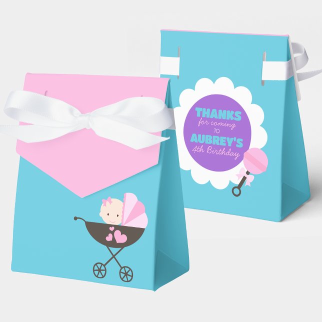 Teal and Pink Baby Doll Treat Gift Favor Boxes (Teal Blue and Pink Baby Doll Birthday Party Favor Boxes)