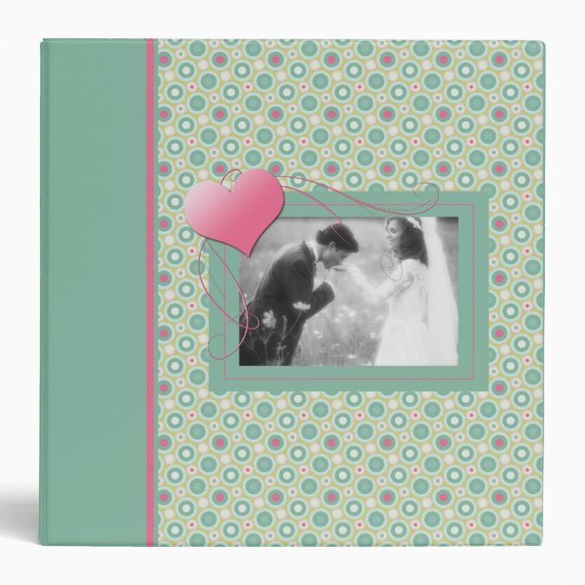 Teal and Pink Circles Wedding Album Binder (Front)