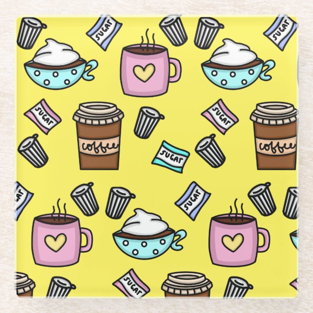 Teal and pink cute coffee coaster (Front)