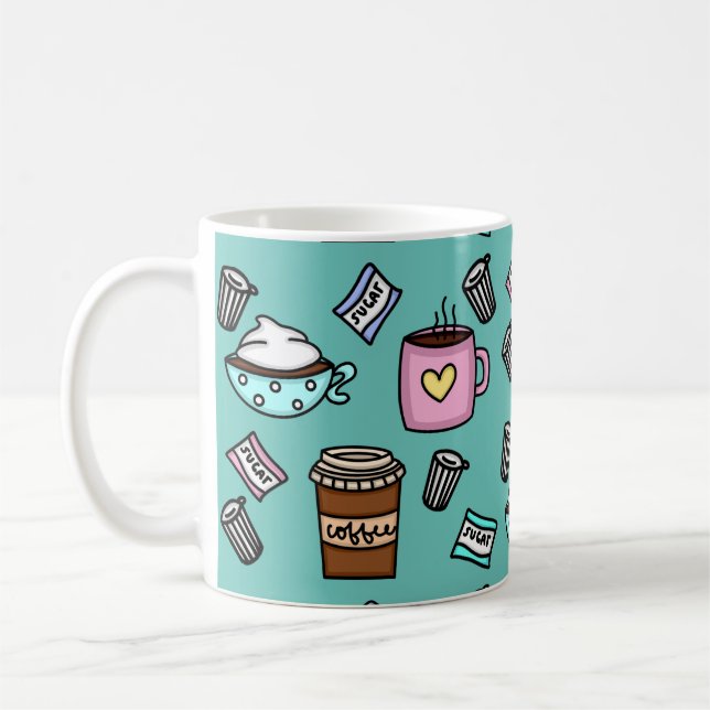 Teal and pink cute coffee coffee mug (Left)