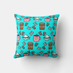 Teal and pink cute coffee throw pillow