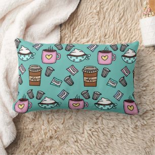 Teal and pink cute coffee throw pillow
