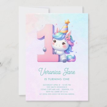 Teal And Pink Cute Pony 1st Birthday Invitation by designs4you at Zazzle