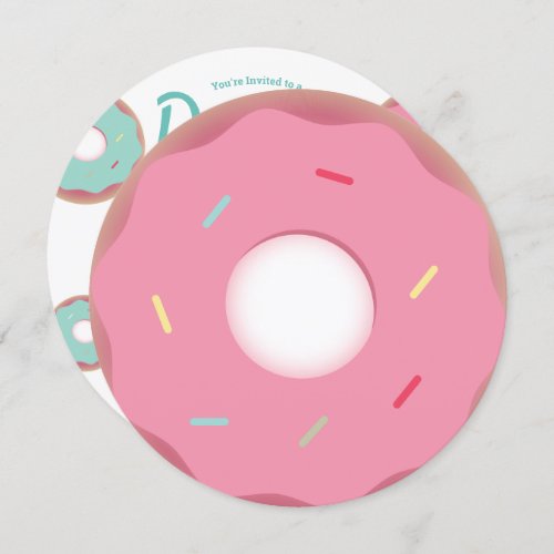 Teal and Pink Donut Sprinkle Mix Round Invitation