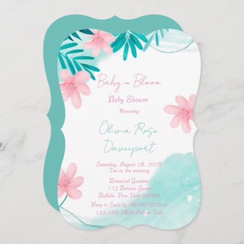 Teal and Pink Floral Baby In Bloom Baby Shower Invitation