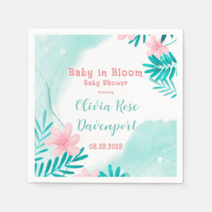 Teal and Pink Floral Baby In Bloom Baby Shower Napkins