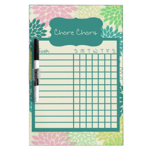 Teal and Pink Floral Chore Chart Dry-Erase Board