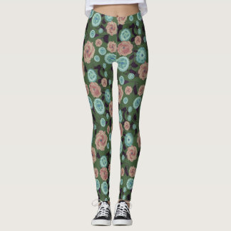 Teal and Pink Floral Leggings