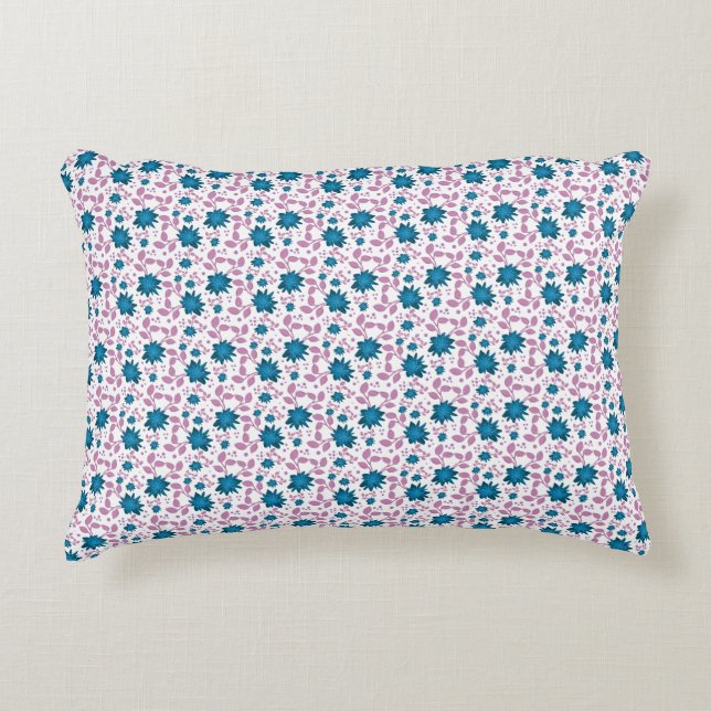 Teal and Pink Floral Pattern | Modern Botanical  Accent Pillow (Front)