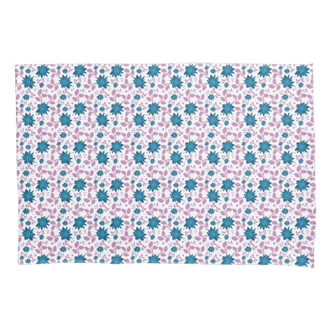Teal and Pink Floral Pattern | Modern Botanical  Pillow Case (Front)