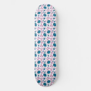 Teal and Pink Floral Pattern Modern Botanical Skateboard