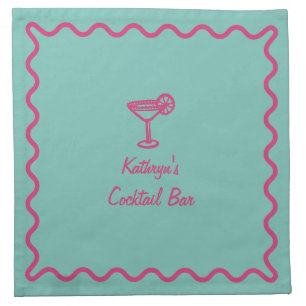 Teal and Pink Hand Drawn Cocktail Glass Custom Cloth Napkin