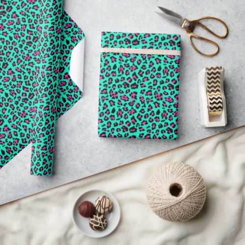 Teal and Pink Leopard  Wrapping Paper