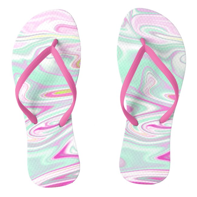 Teal and Pink Marble Pattern Flip Flops