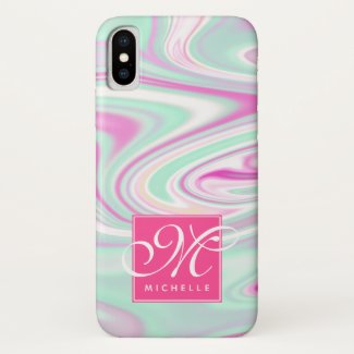 Teal and Pink Marble Pattern Monogram