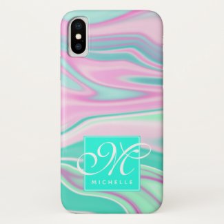 Teal and Pink Marble Pattern Monogram
