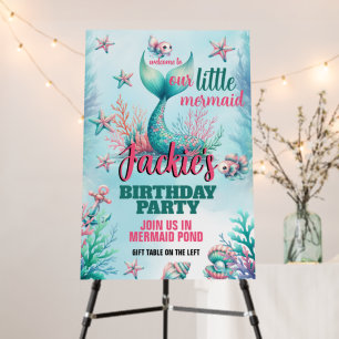 Teal and Pink Mermaid Tail Welcome Sign
