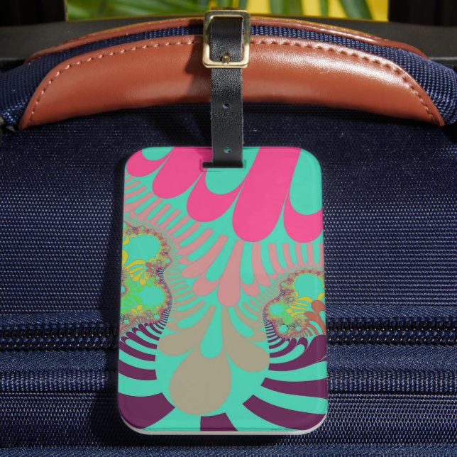 Teal and Pink Mod Luggage Tag (Front Insitu 2)