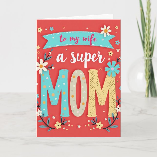 Teal And Pink Mom Mothers Card (Front)