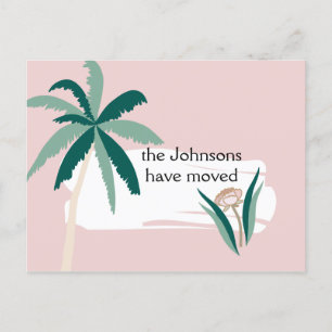 Teal and Pink Palm Tree New Address Announcement Postcard