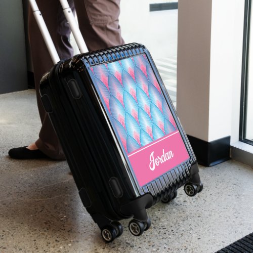 Teal And Pink Petal  Add Your Name Luggage