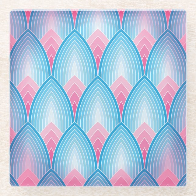 Teal And Pink Petal Pattern Glass Coaster (Front)