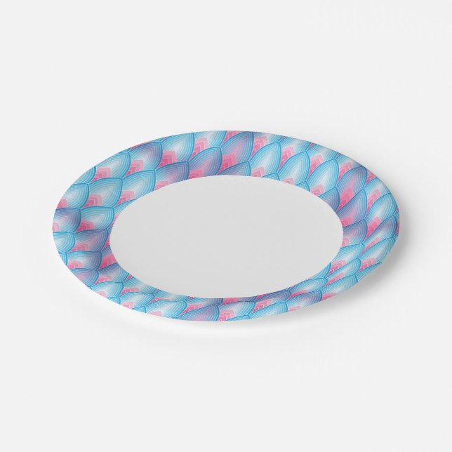 Teal And Pink Petal Pattern Paper Plates (Angled)