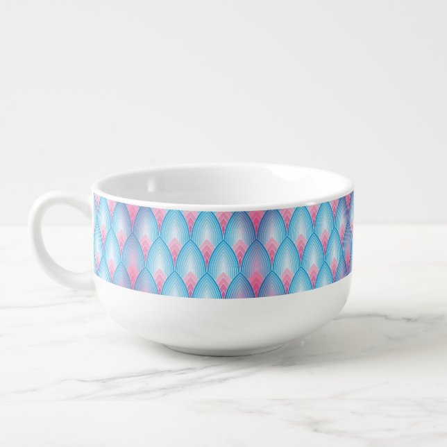 Teal And Pink Petal Pattern Soup Mug (Right)