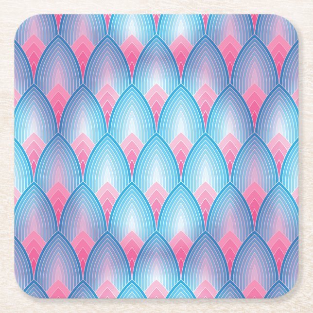 Teal And Pink Petal Pattern Square Paper Coaster (Front)