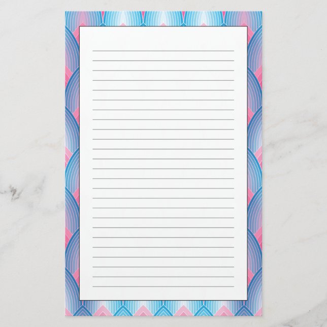Teal And Pink Petal Pattern Stationery (Front)