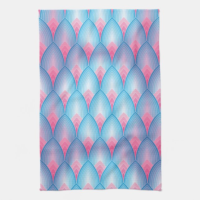 Teal And Pink Petal Pattern Towel (Vertical)