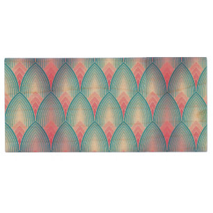 Teal And Pink Petal Pattern Wood USB Flash Drive
