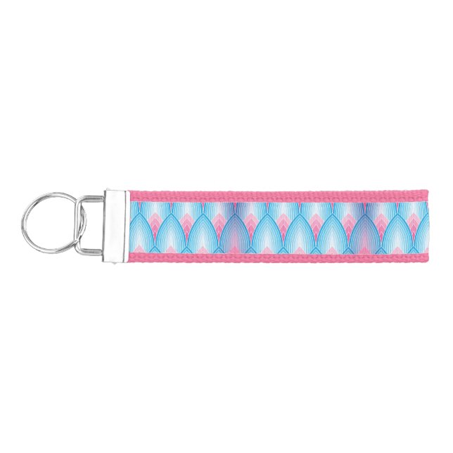 Teal And Pink Petal Pattern Wrist Keychain (Keys on Left)