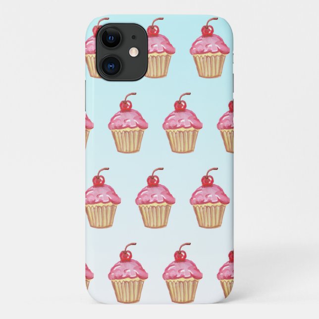 Teal and Pink Strawberry Cupcakes Case-Mate iPhone Case (Back)