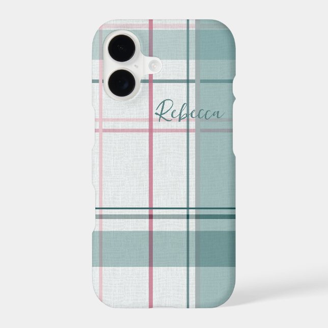 Teal and Pink Striped Plaid Case-Mate iPhone Case (Back)